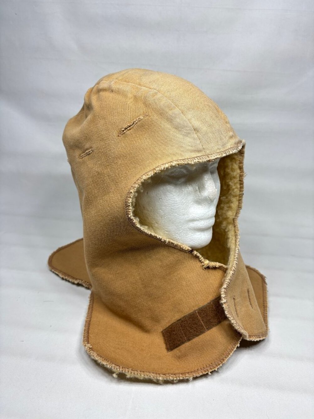 VTG Carhartt HF116 Made in USA Brown Duck Sherpa Lined Hard Hat Liner Hood RareB